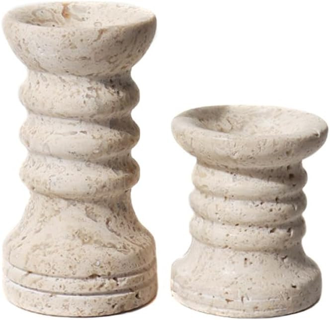 2 Pcs Marble Candle Holders, Candlestick Holders Real Natural Travertine Stone Candle Stand for H... | Amazon (US)
