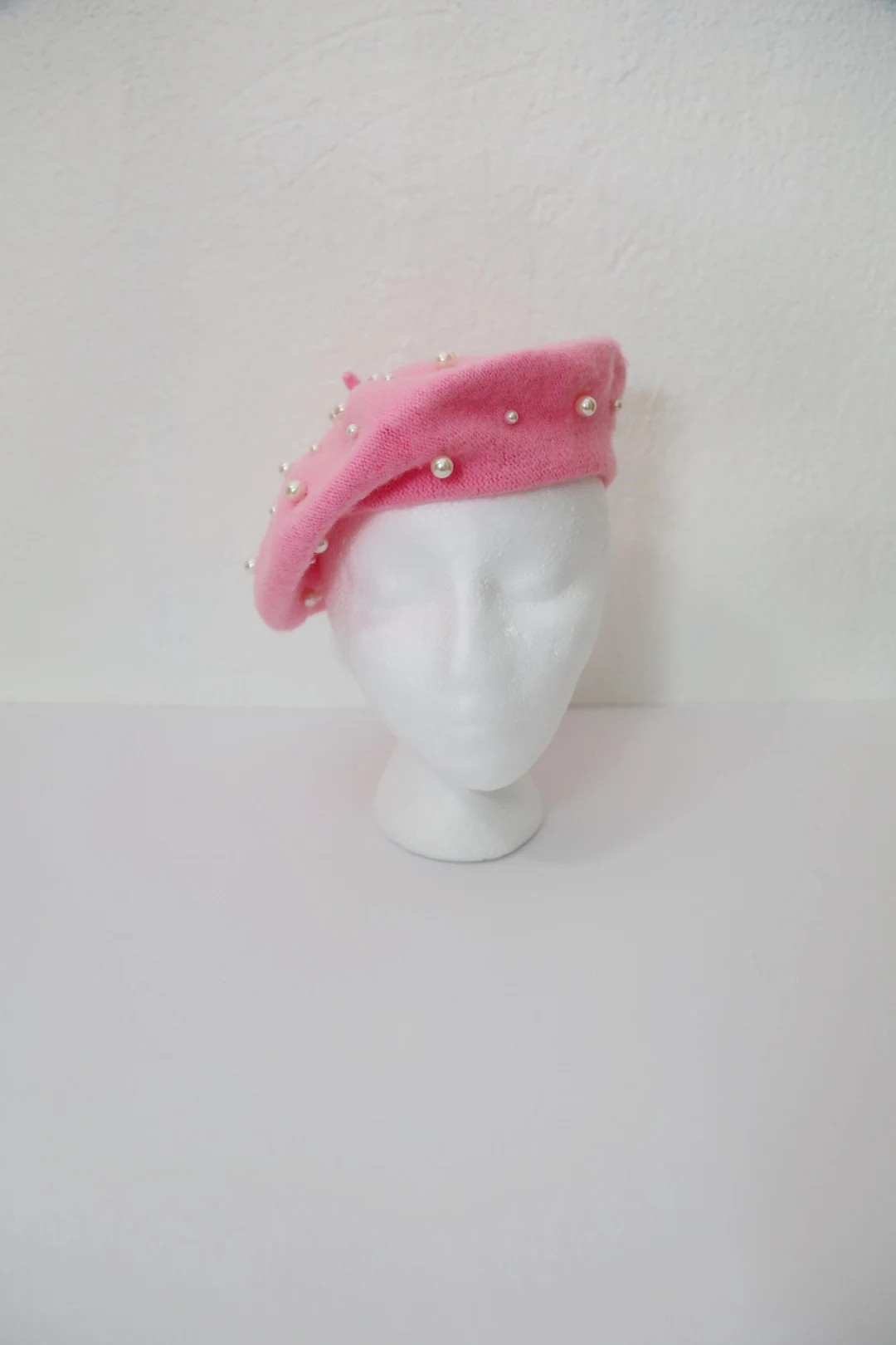 Candy Pink Wool Beret with White Pearl Embellishments | Etsy (US)