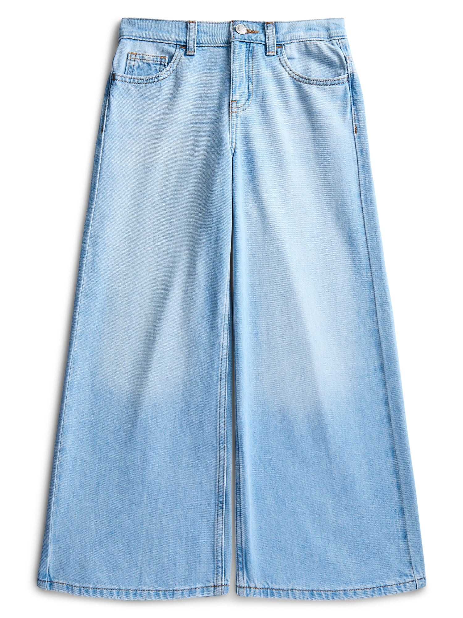 Weekend Academy Girls Cotton Wide Leg Destructive Denim Jeans, Sizes 5-18 | Walmart (US)