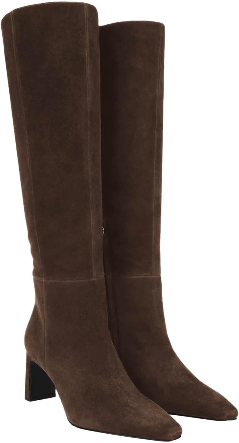 Coutgo Womens Knee High Boots Closed Pointed Toe Chunky Heel Tall Boots Side Zipper Fall Dress Boot Shoes | Amazon (US)