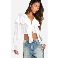Womens Chiffon Lace Up Blouse - White - 8 | boohoo (US & Canada)