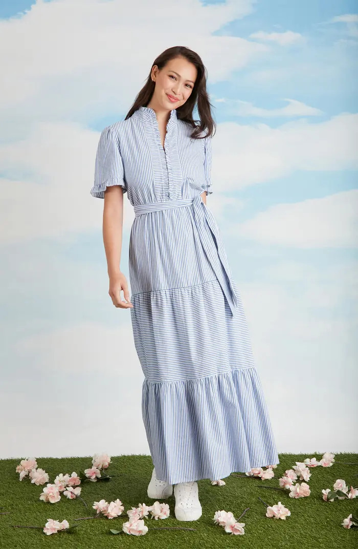 Stripe Short Sleeve Cotton Seersucker Maxi Dress | Nordstrom Rack