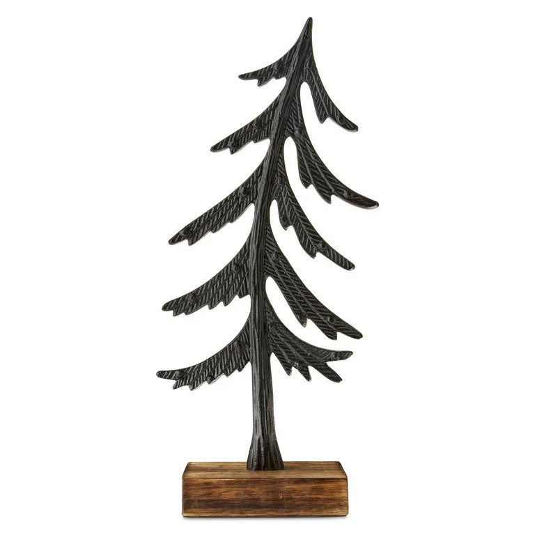 Large Metal and Wood Tilting Tree Christmas Tabletop Decoration, Black and Brown, 12.48", by Holi... | Walmart (US)