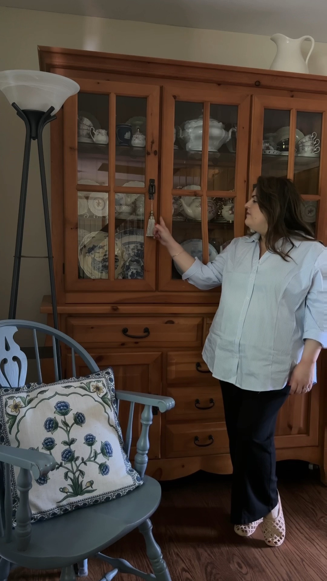 The tassels were absolutely unnecessary… which is exactly why they were necessary. The final little flourish on our hutch full of thrifted blue & white treasures nobody asked for but somehow the room was incomplete without. ✨🤍

#ThriftedHome #BlueAndWhiteDecor #CollectedHome #EnglishCottageStyle #NancyMeyersInspired

#LTKSeasonal #LTKHome