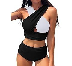 BIKINX Sexy Swimsuit Women Criss Cross Ruched Bathing Suit High Waisted Bikini Sets Tummy Control | Amazon (US)