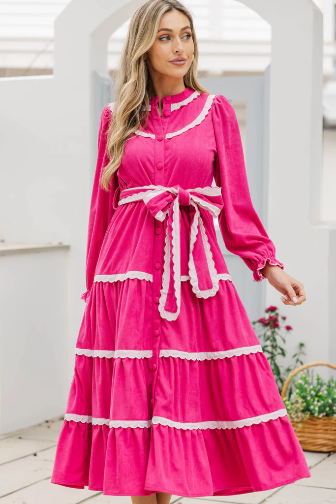 So In Love Fuchsia Scalloped Midi Dress | The Mint Julep Boutique