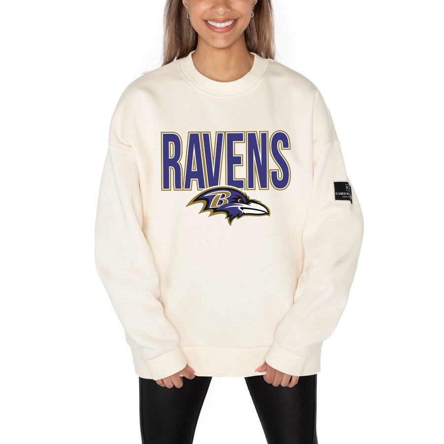 Women's Baltimore Ravens  Gameday Couture Cream Premium Fleece Drop Shoulder Pullover Sweatshirt | NFL Shop