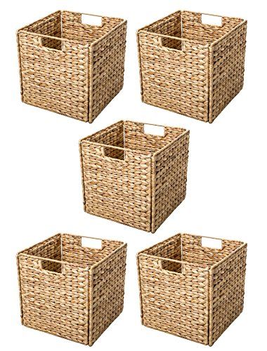 Trademark Innovations Foldable Hyacinth Storage Basket with Iron Wire Frame by (Set of 5), Natural | Amazon (US)