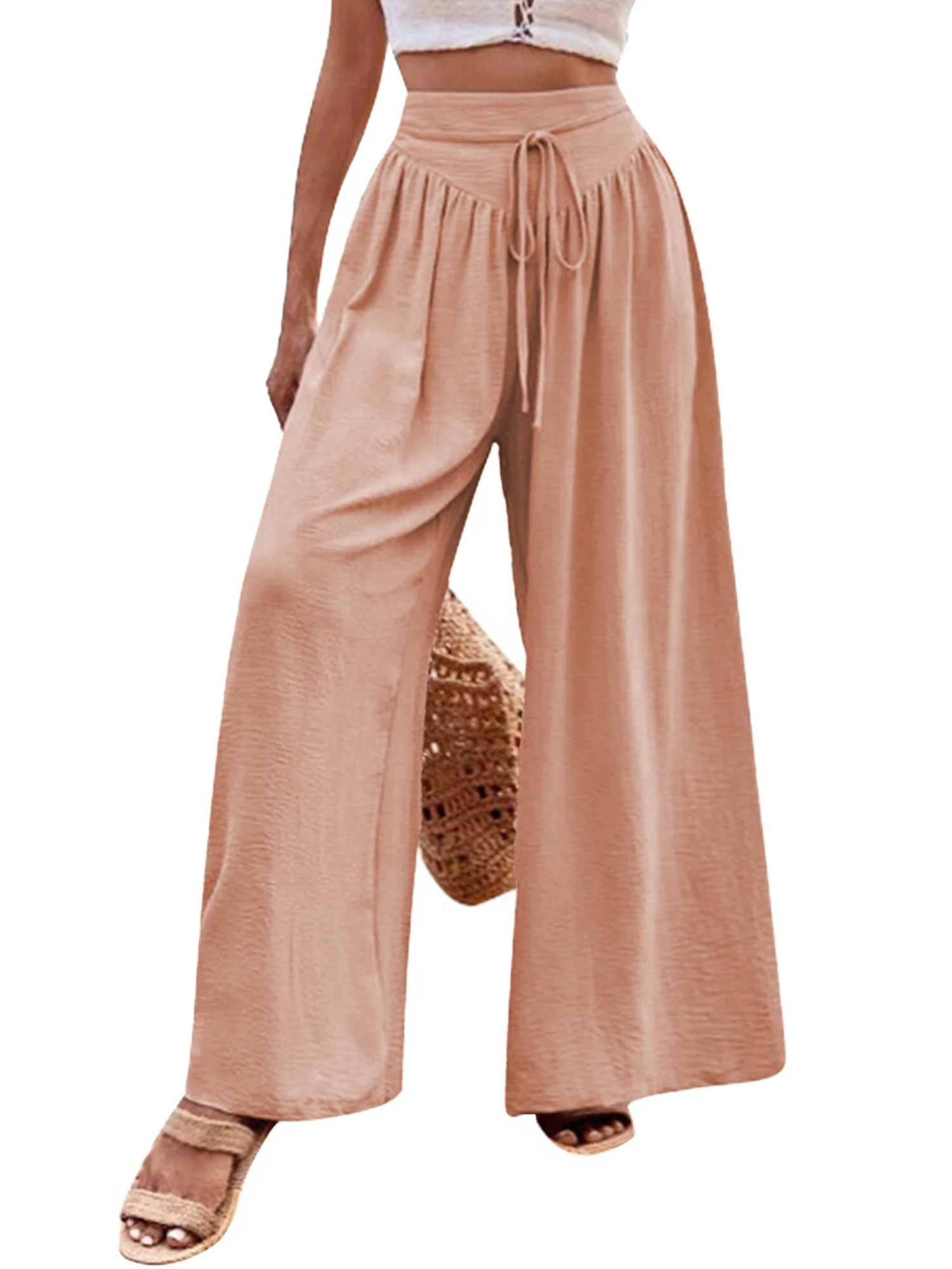 SWQZVT Womens Pants Wide Leg Dress Pants Summer Casual High Waisted Pants for Women Loose Flowy Work Pink Pants for Women Palazzo Pants L - Walmart.com | Walmart (US)