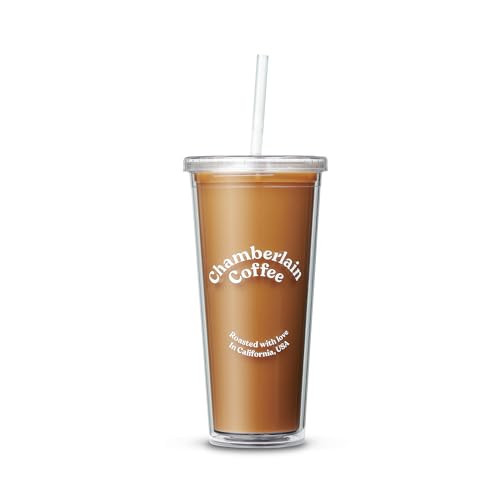Chamberlain Coffee Tumbler - Clear Tumbler with Lid and Straw - 24 Oz Insulated Iced Coffee Cup - Double Wall Tumbler for Cold Brew, Iced Tea, Matcha Drinks | Amazon (US)