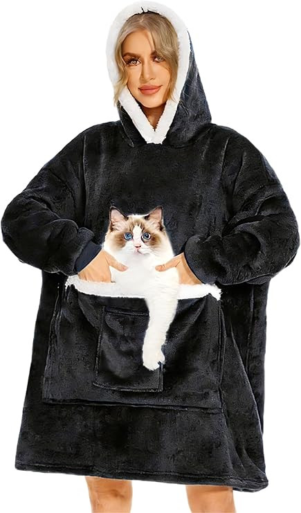 Wearable Blanket Hoodie with Giant Pocket, Soft Warm Sherpa Fleece Oversized Blanket Sweatshirt G... | Amazon (US)