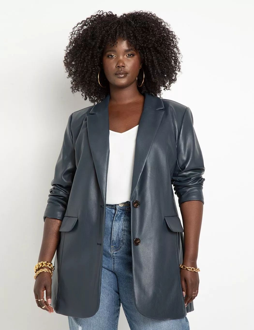 Oversized Faux Leather Blazer | Women's Plus Size Coats + Jackets | ELOQUII | Eloquii