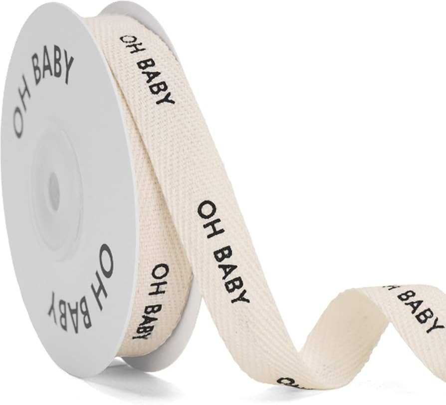 KINGLAKE Oh Baby Cotton Ribbon - 5/8 Inch x 10 Yards Natural Oh Baby Ribbon for Gift Wrapping, Ba... | Amazon (US)