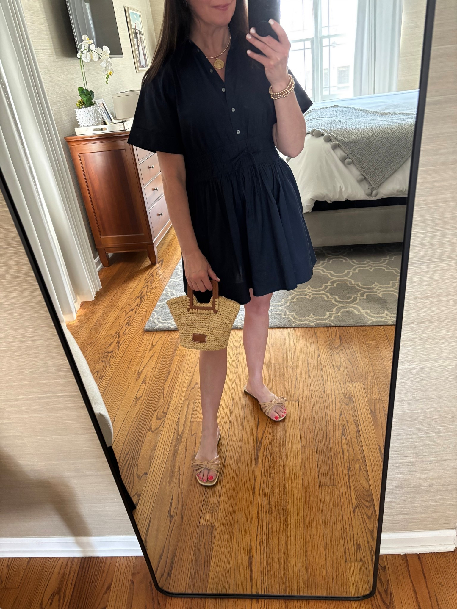 Absolutely love this cotton poplin shirt dress- so easy to wear! Available in navy, white and light yellow. $158