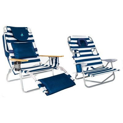 Ostrich Portable Deluxe 3-in-1 Padded Sports Chair w/5 Positions and Footrest & On-Your-Back Outdoor Camping Recliner w/5 Positions, Blue Stripe | Target