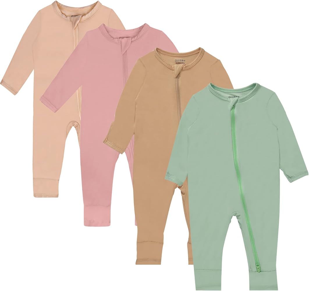 GUISBY Rayon Baby Pajamas with Mittens Cuffs, Long Sleeve Footless Snug Fits Sleepers 4-Pack | Amazon (US)