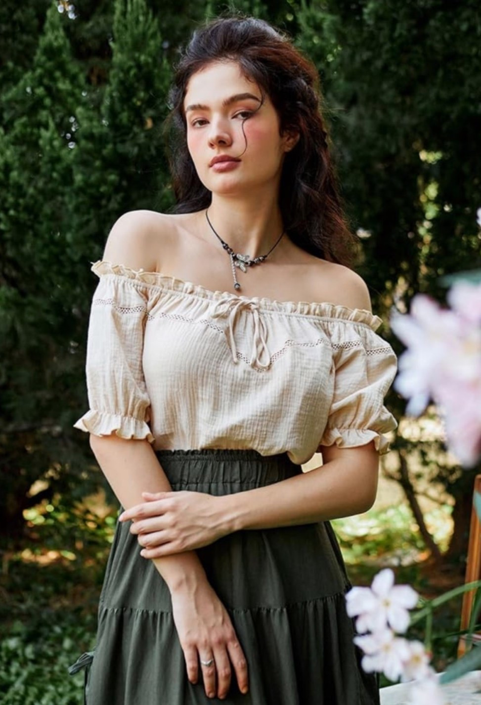 Romantic off shoulder blouse with that soft vintage countryside feel. 🦢 Perfect for summer outfits, date nights, concerts, vacation dinners, casual weekends, garden parties, or dressing up denim when you want something feminine, flattering, and a little dramatic. The puff sleeves, loose cotton fit, and off shoulder neckline give it that effortless old-world charm while still feeling sexy and easy to wear. 

Grab this top if your summer outfit closet needs a romantic statement piece you can style casual or dressed up. 🥖🌿🍨☕️

#LTKOver40 #LTKBeauty #LTKMidsize