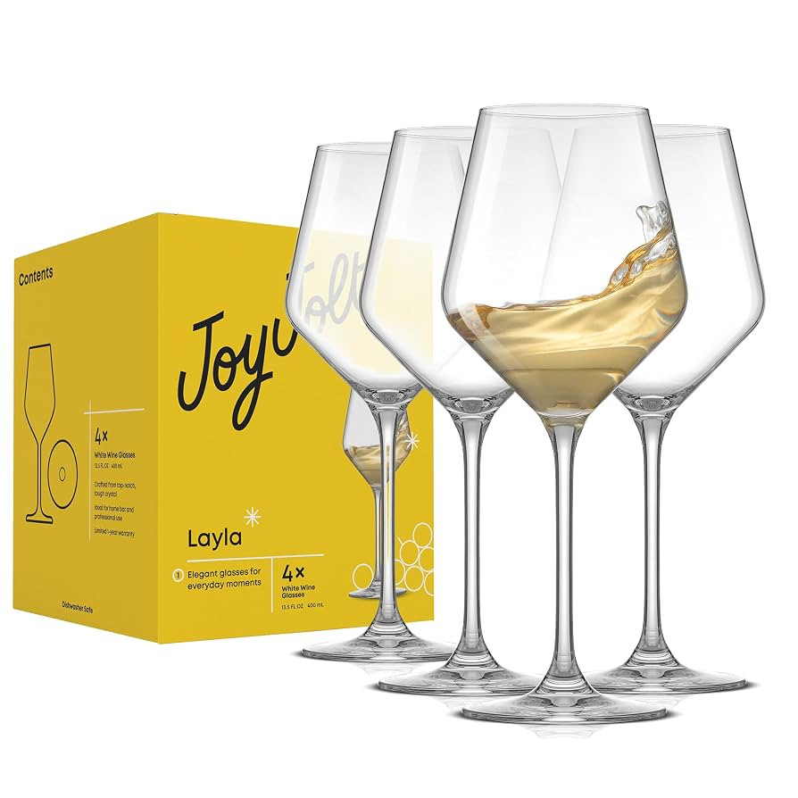 JoyJolt Layla White Wine Glasses, Set of 4 Italian Glasses, 13.5 oz Clear – Made in Europe | Amazon (US)