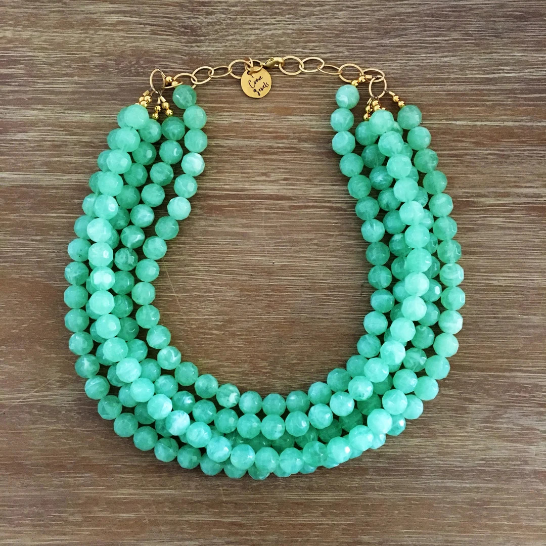 Necklace for Women Green Bead Necklace - Chunky Beaded Statement Necklace MultiStrand in Green | Etsy (US)