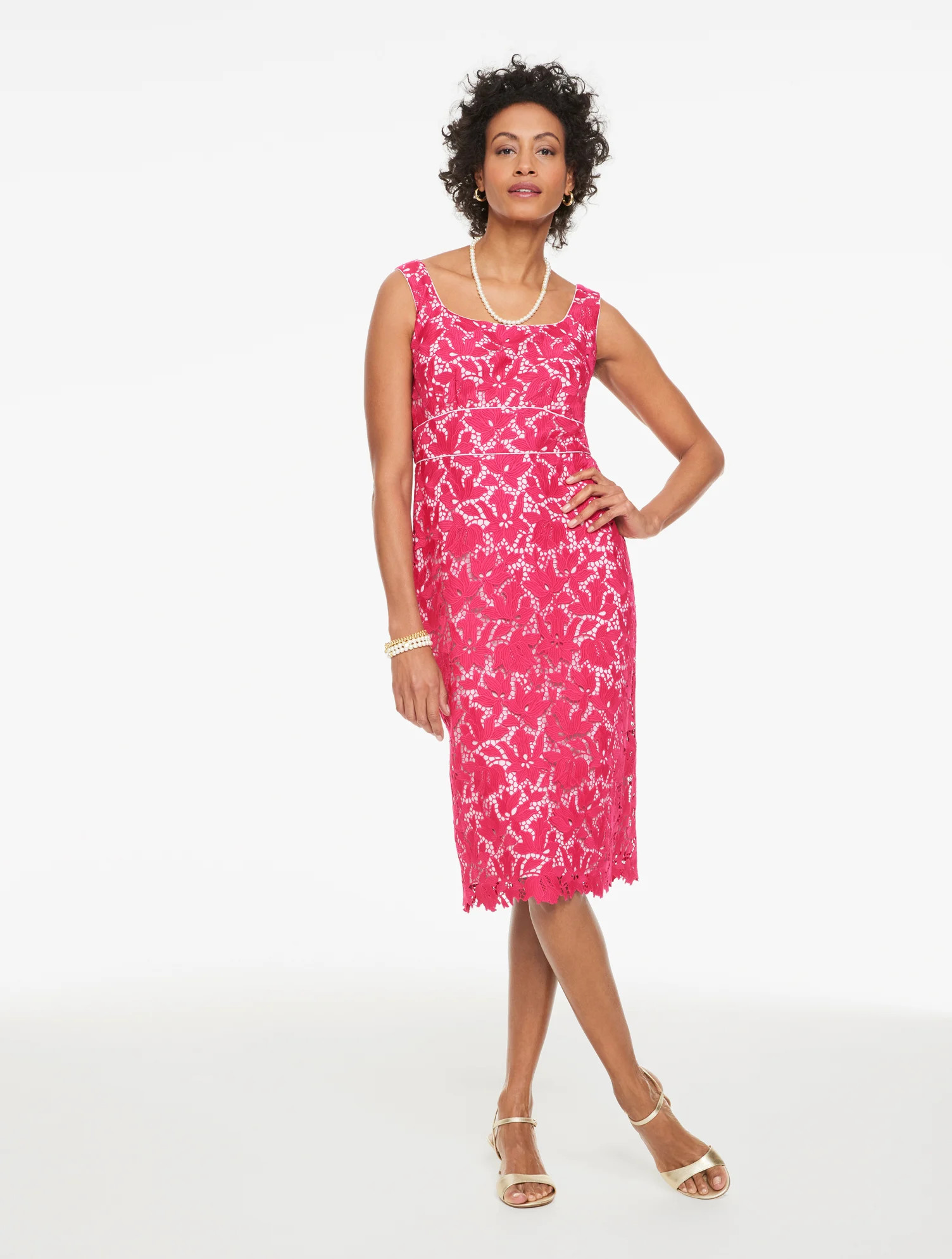 Petite - RSVP Floral Lace Sheath Dress - Bright Rose - 14 Talbots | Talbots