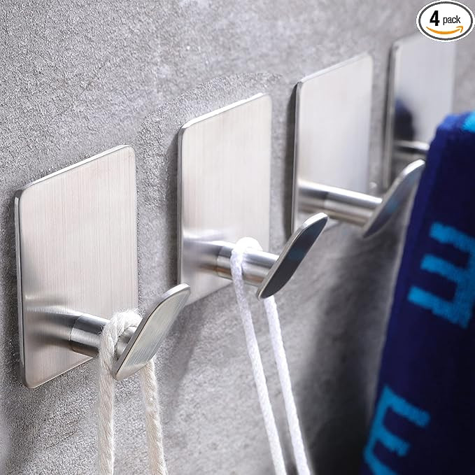 DELITON Adhesive Towel Hooks on Wall: Robe Hooks for Hanging Clothes Hats Stick on Bathroom/Kitch... | Amazon (US)