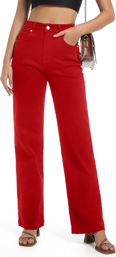 Women's Jeans High Waisted Straight Leg Stretchy Jeans Trendy Wide Leg Tummy Control Loose Casual... | Amazon (US)