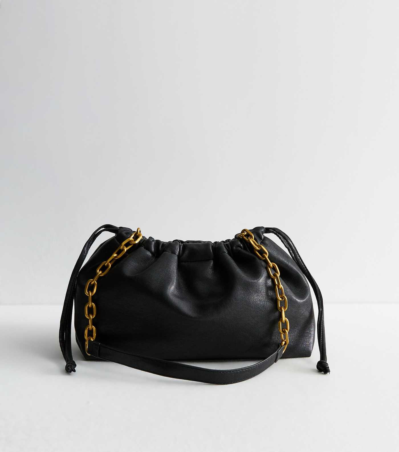 Black Faux Leather Drawstring Chain Strap Crossbody Bag | New Look | New Look (UK)