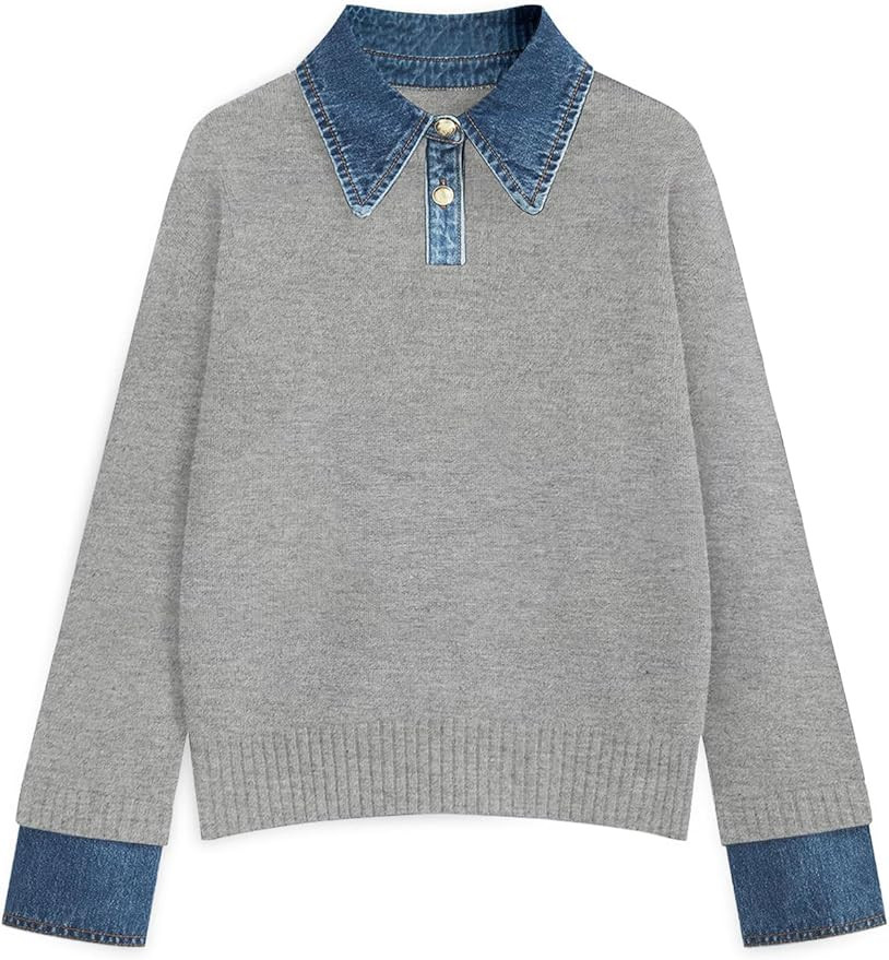 GUNEST Womens Oversized Sweater Cozy Chunky Long Sleeve Mock Turtleneck V Neck Button Down Denim ... | Amazon (US)