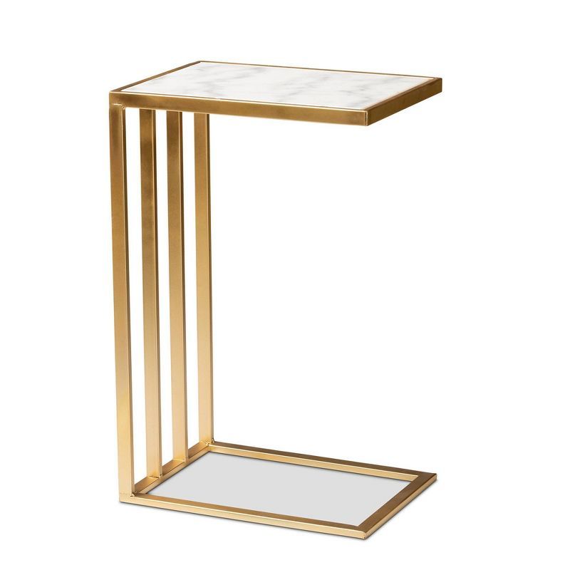 Parkin Metal C Shaped End Table with Marble Tabletop Gold - Baxton Studio | Target