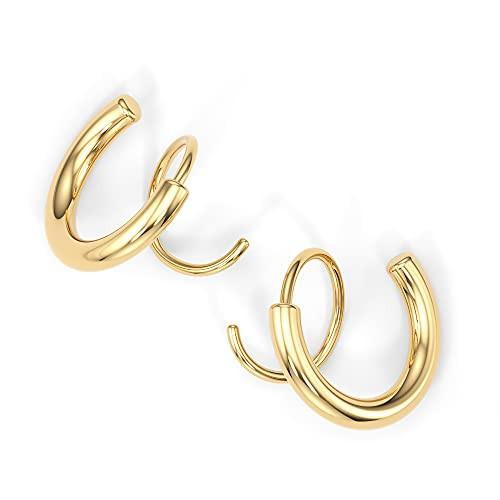 Spiral Hoop Twist Double Earrings - 14K Gold Helix Spiral Earrings, Double Piercing Earrings, Faux Double Hoop Earrings, Tiny Twist Earrings for Women (Gold - 2.5mm) | Amazon (US)