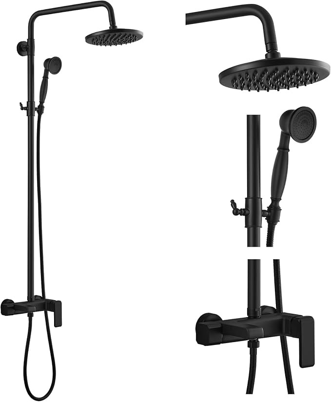 Matte Black Exposed Shower Faucet Fixture Set 8 Rain Shower Single Handle Triple Function Tub Spo... | Amazon (US)