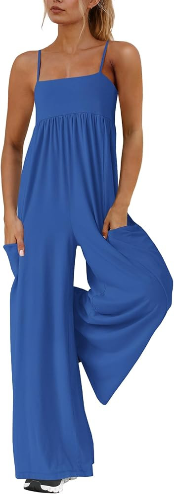 Yanekop Womens Overalls Loose Fit One Piece Jumpsuits Wide Leg Jumpsuits Spaghetti Strap Summer J... | Amazon (US)