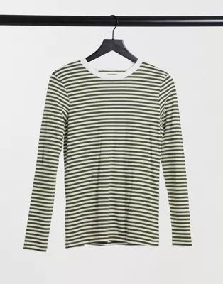 Selected Femme perfect t-shirt with long sleeves in khaki stripe | ASOS | ASOS (Global)