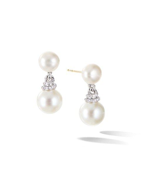 Continuance Cultured Freshwater Pearl & Pavé Diamond Drop Earrings | Saks Fifth Avenue