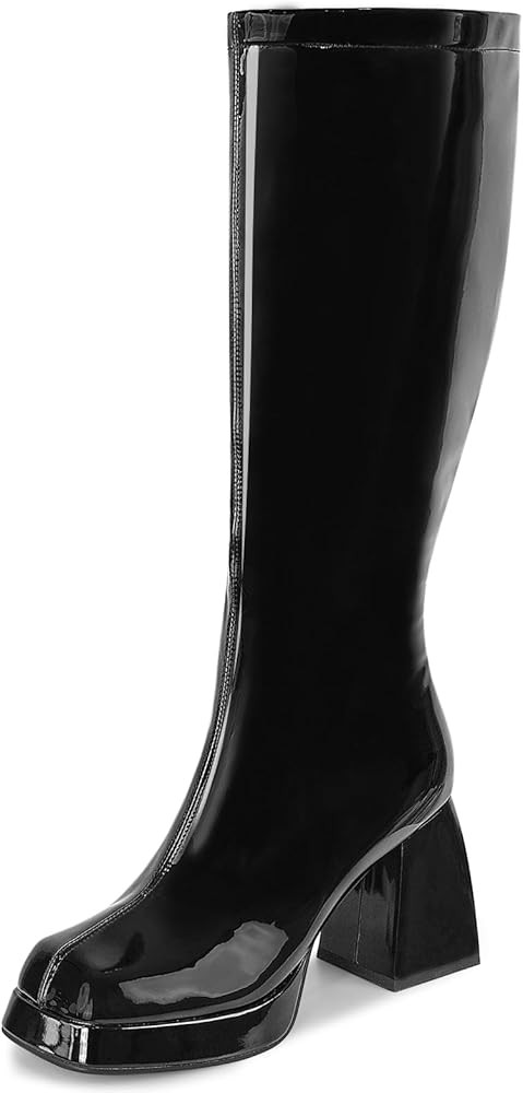SOVANYOU Platform Go-Go Boots of the 70s for Women Knee High Boots Square Toe Pull-on Stretch Boo... | Amazon (US)
