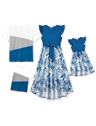 PATPAT Family Outfits Matching Sets: Couples Matching Hawaiian Outfits Family Tropical T-Shirts Beach - Short Sleeve Shirt Father Son Matching Shirts Sea Blue Men L | Amazon (US)