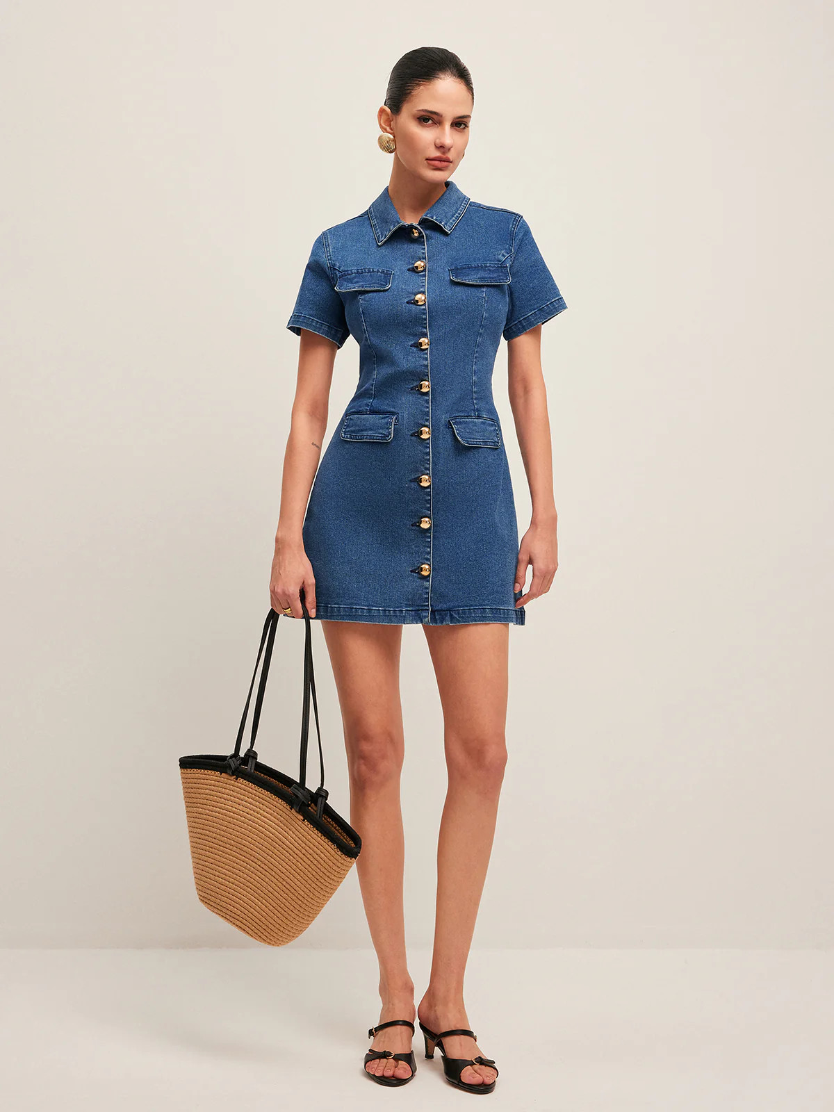 Button Denim Shirt Dress | Commense