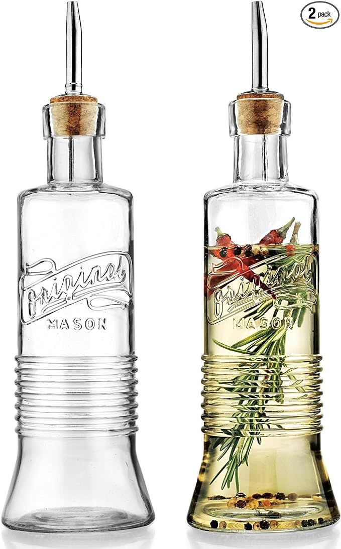 MosJos Oil and Vinegar Bottles 16.9oz - Authentic Mason Original Olive Oil Glass Bottle Set - Str... | Amazon (US)