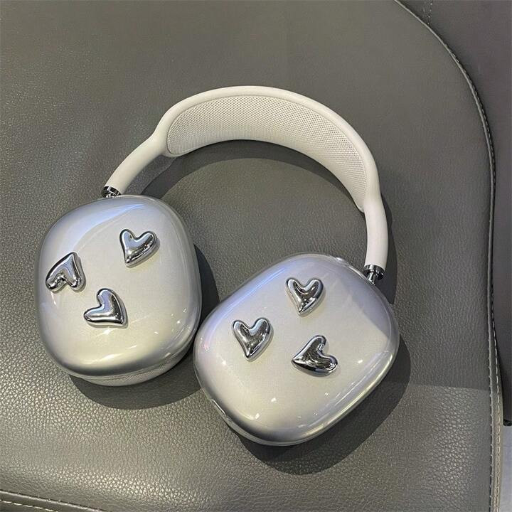 1 pieza de Funda protectora en forma de corazón plateado en 3D compatible con los audífonos App... | SHEIN