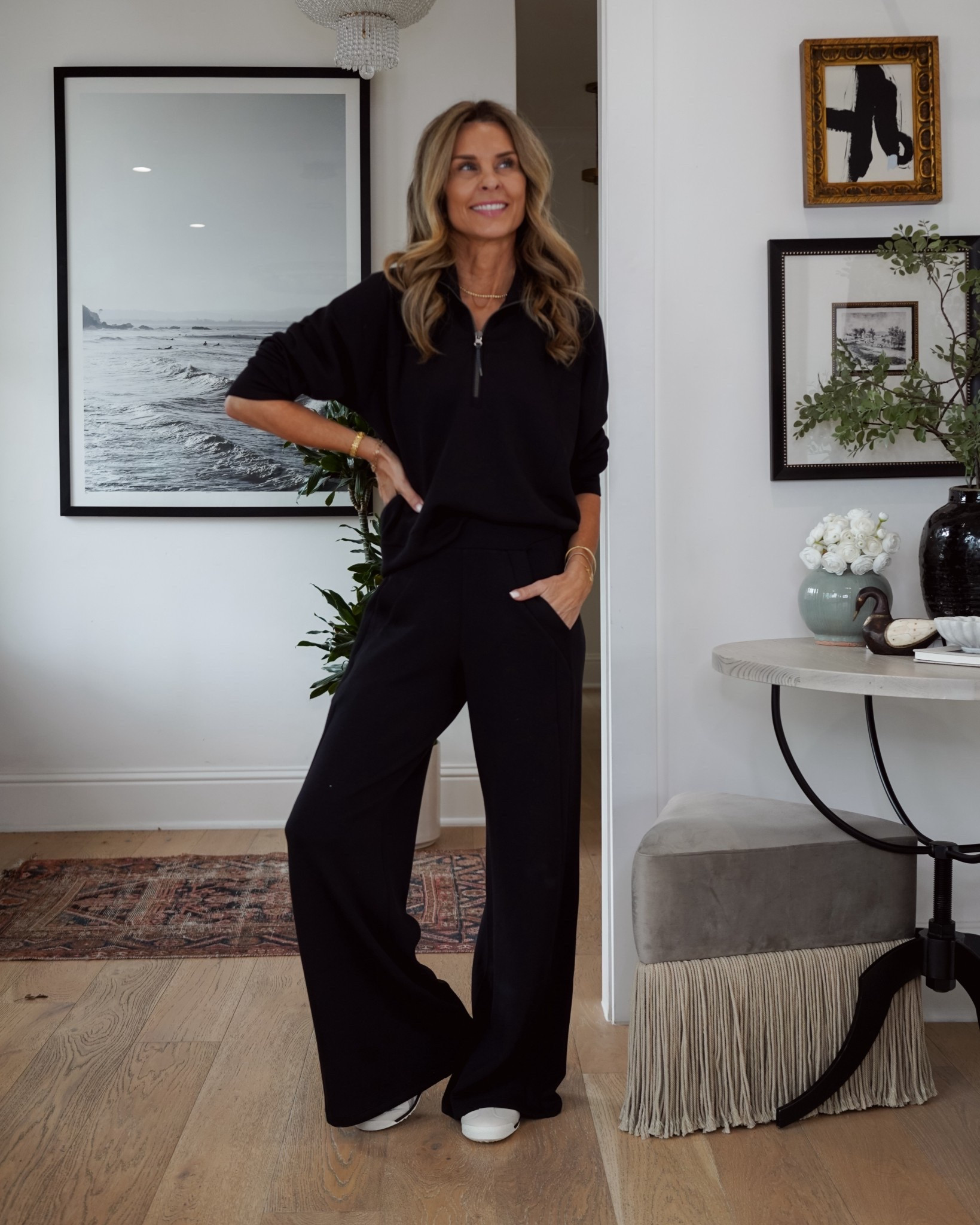 Spanx new arrivals! I’m 5’6’’. Use code FASHIONEDLIFEXSPANX for 15% off (new customers only).

Wearing:
-Small in the zip-up AirEssentials top
-XS reg length bottoms, tighter in waist, than the wide leg pant , size up if in-between. 

#LTKOver40 #LTKActive #LTKootd