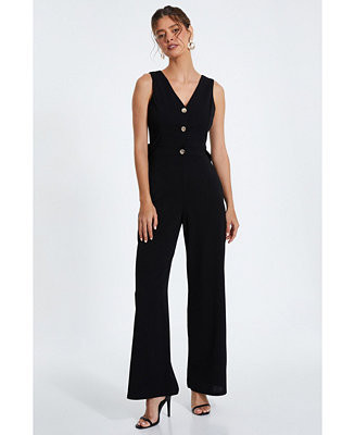 Women's Button Front Scuba Crepe Jumpsuit With Open Back | Macy's