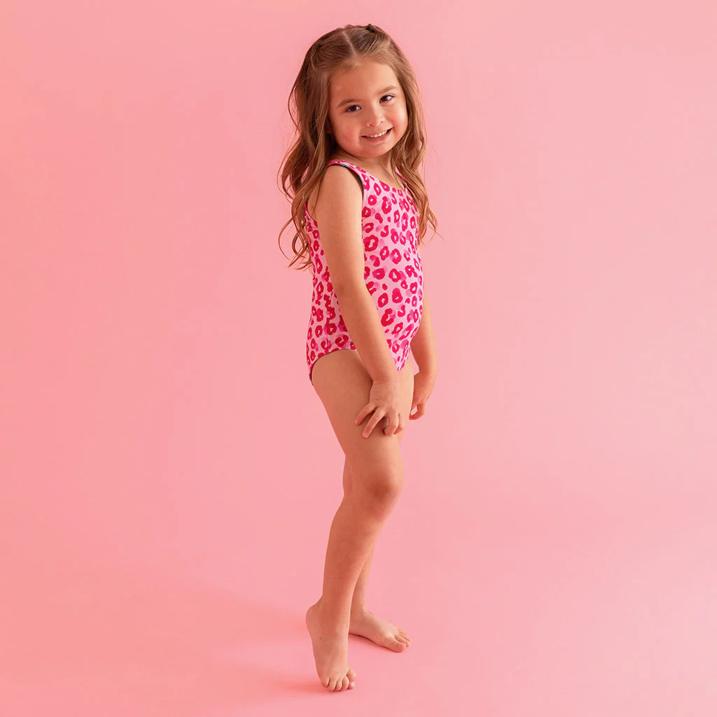 Leopard Pink Girls One Piece Swimsuit | Ashley | Posh Peanut