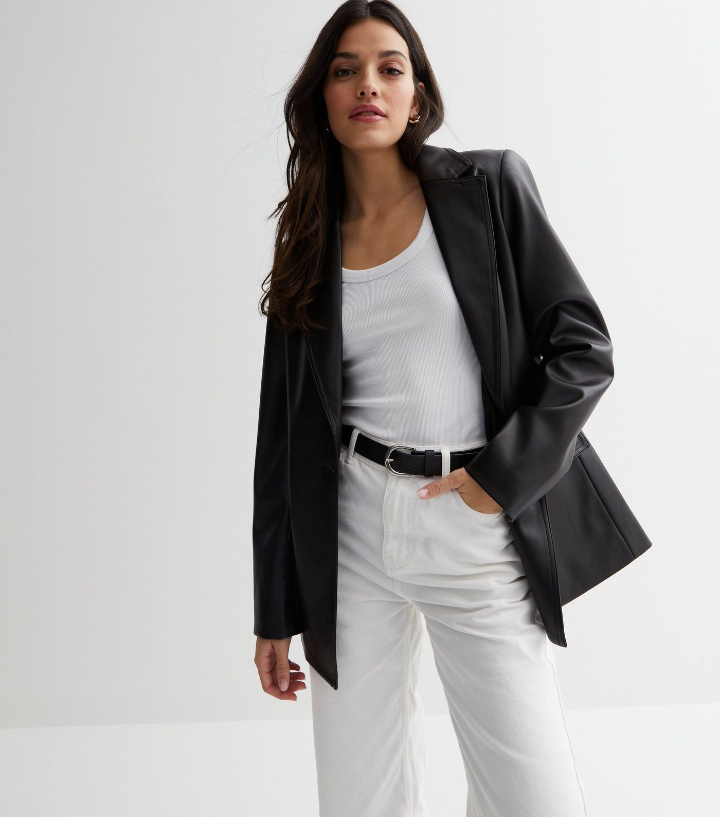 Black Leather-Look Button Front Blazer
						
						Add to Saved Items
						Remove from Saved It... | New Look (UK)