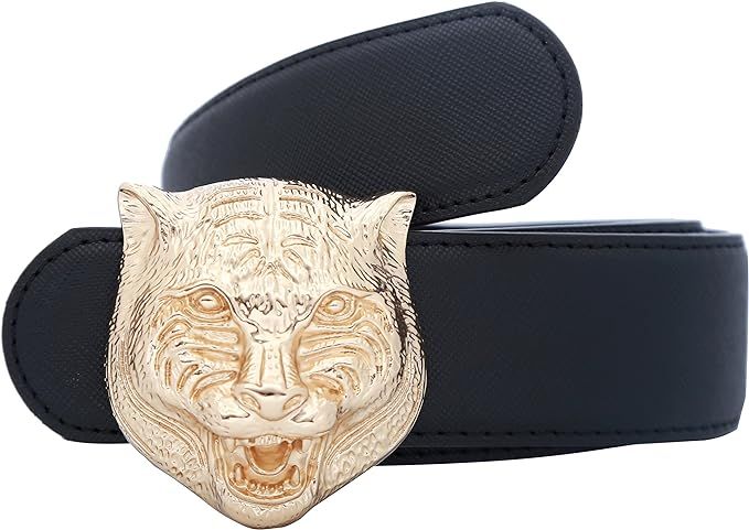 Yuangu Men's Big Tiger Buckle 38-mm Top Layer Cowhide Leather Belt | Amazon (US)