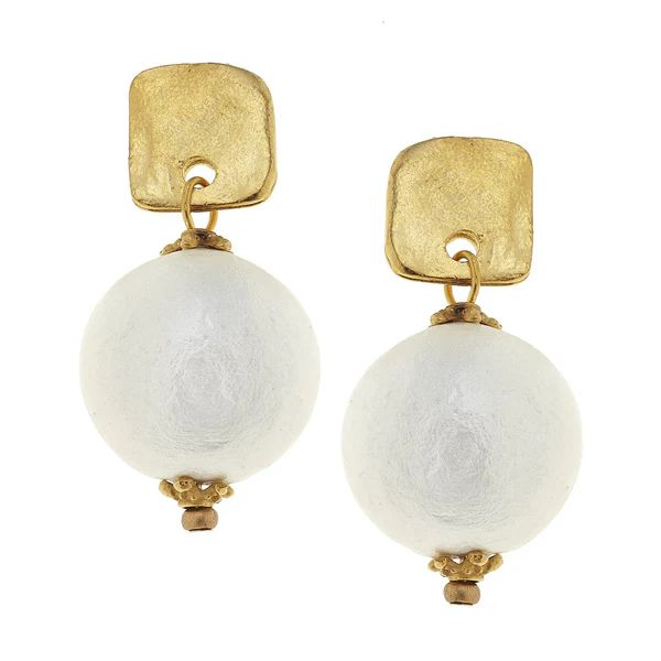 Square Cotton Pearl Drop Earrings | Susan Shaw