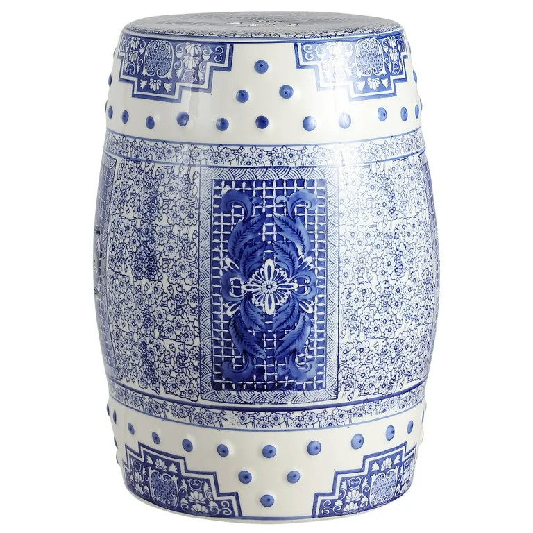 Acanthus 17.8" Chinoiserie Ceramic Drum Garden Stool, Blue/White | Walmart (US)
