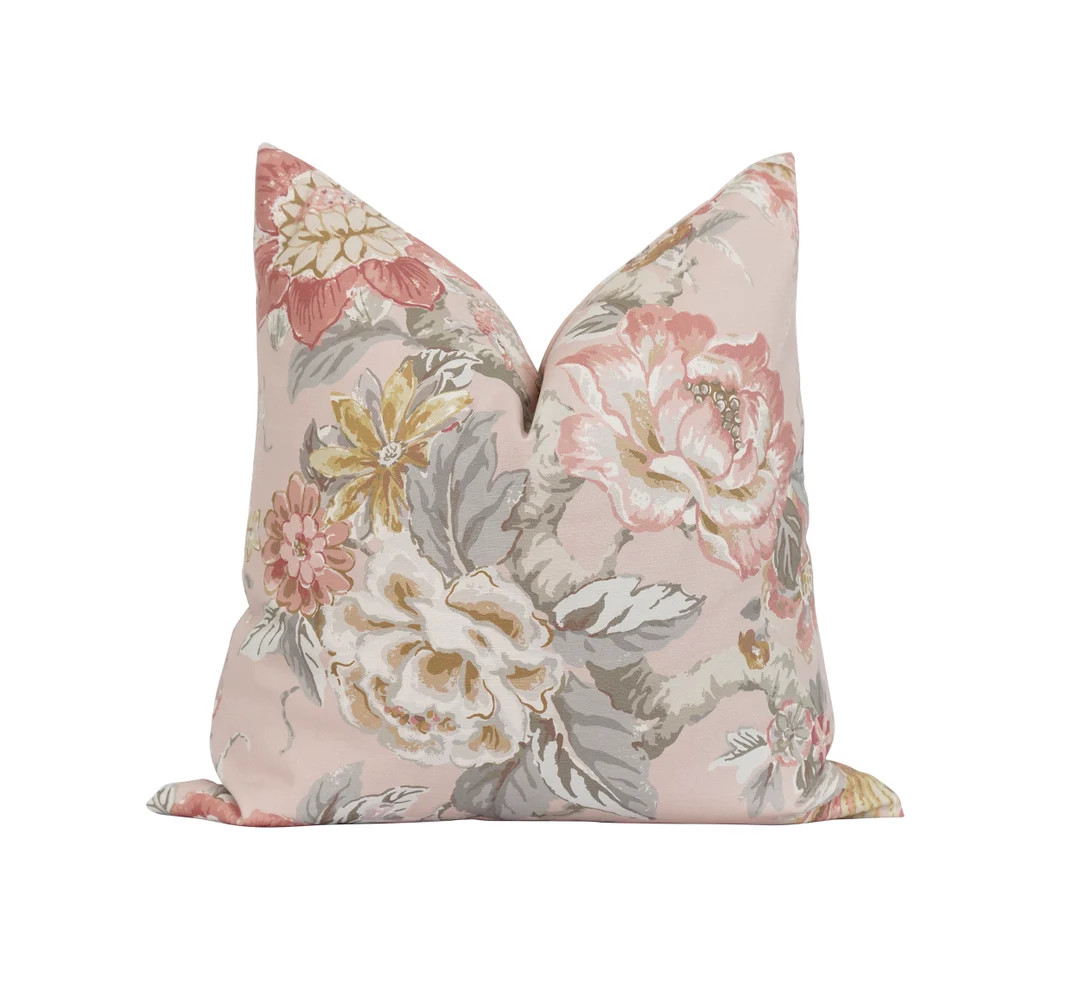 Blush Floral, Blush Grey White Pillow Cover, Floral Decorative Pillow Cover, Aviary Euro Sham, Do... | Etsy (US)