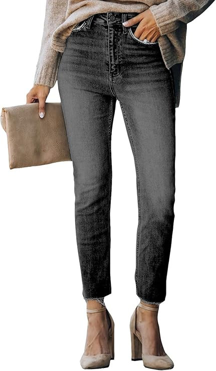 Dokotoo Women's High Rise Skinny Stretch Ripped Jeans High Waisted Destroyed Denim Pants | Amazon (US)