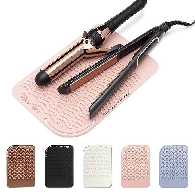 Heat Resistant Mat - Curling Iron Holder - Straightener pad - Flat Iron Holder - Silicone Mat for... | Amazon (US)