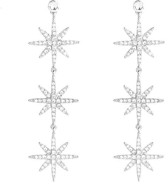 Blingsoul Gold 3 Star Earrings - Silver Crystal 3 Hexagonal Snowflakes Dangling Wedding Jewelry f... | Amazon (US)